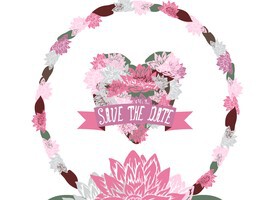 水彩莲花与爱心婚礼邀请卡矢量素材