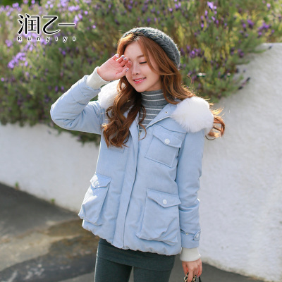 润乙一2015秋冬装新款女装冬季新品小清新羽绒服连帽大毛领D243