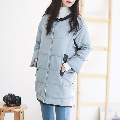 森女系小清新羽绒棉服女中长款 显瘦百搭圆领7分袖羽绒服学生棉服
