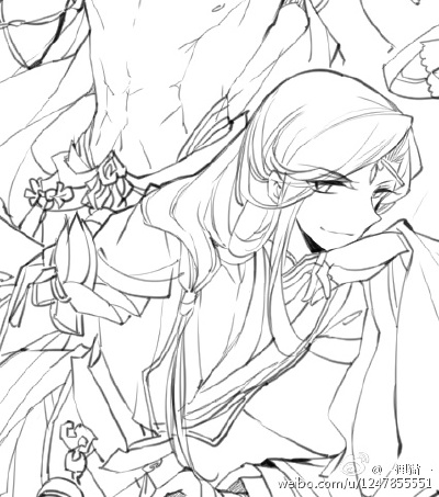 两年前的草稿…………终于在描线基础上把细节大致全画完了。还有武器…28个人………和上色。我有点懵逼
