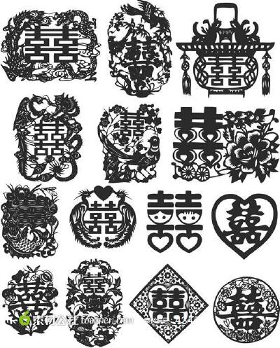 传统婚庆剪纸矢量素材