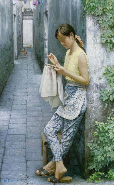 【后庭花破子·春心】
岁月难再寻.青丝白过云。
只敢眉痕浅.徐娘莫点唇。
负光阴.容颜易老.春心值万金。
——保持心态很重要！
——画作为何绍教老师作品.1948年12月出生.浙江义乌人.自幼学画.1978年就读于浙江美术…