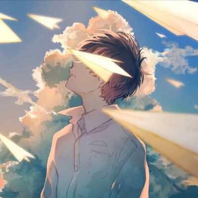 【动漫男头】个性头像 黑发少年 白衬衫 天空 纸飞机