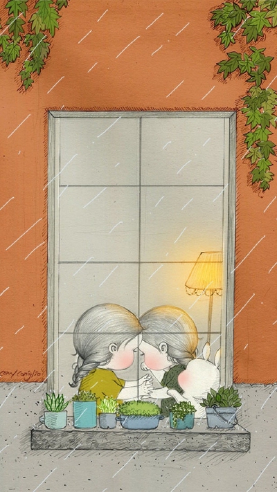 兔子 小女孩 壁纸 插画