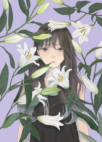 花朵 少女 Daseotsi 插画