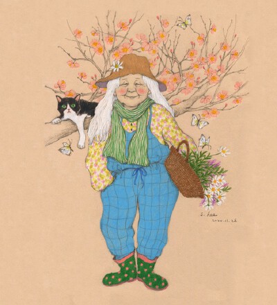 奶奶的闲适时光 ~ 插画师초록담쟁이作品