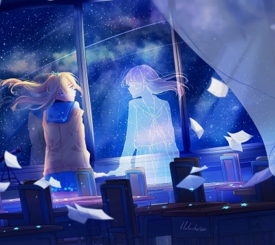 少女 蓝色系 插画 画师 Lluluchwan 作品