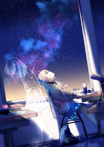 少女 蓝色系 插画 画师 Lluluchwan 作品