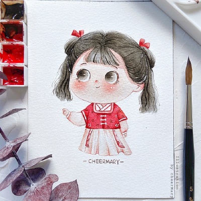 萌娃娃 水彩 插画 By_CheerMary ​ ​​​​