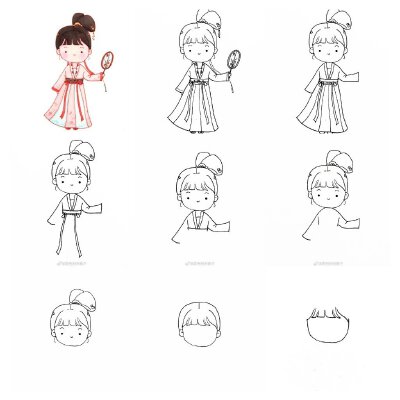 汉服可爱人像简笔画步骤