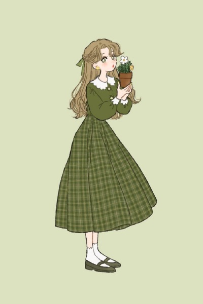 少女 花朵绿植 清新插画 By_gojio_