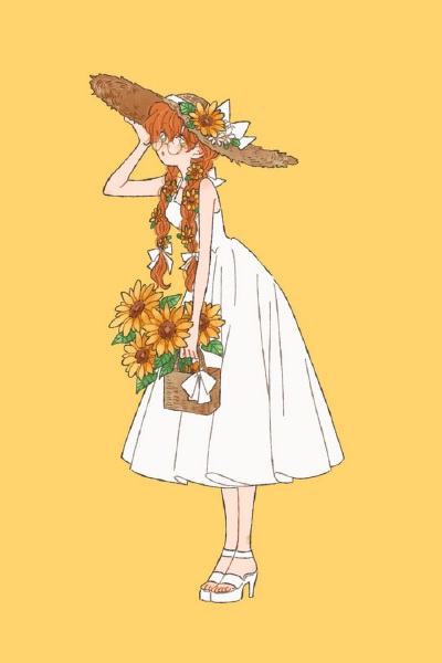 少女 花朵绿植 清新插画 By_gojio_