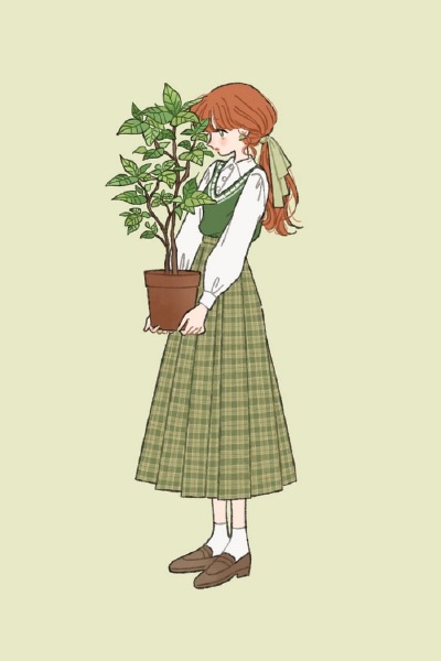 少女 花朵绿植 清新插画 By_gojio_
