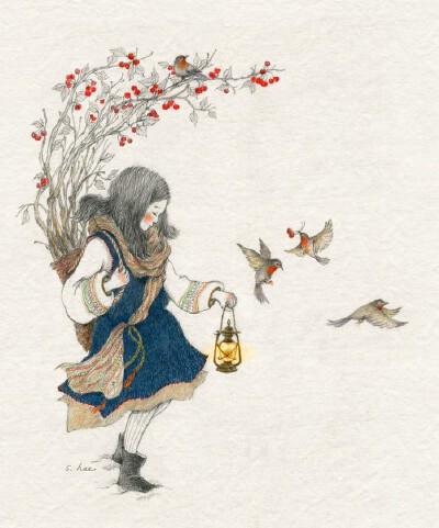 少女 清新插画 画师초록담쟁이作品