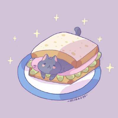猫咪与美食 插画 By_Milkkoyo