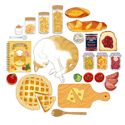 猫咪 美食 ~ 插画 画师slothm22作品