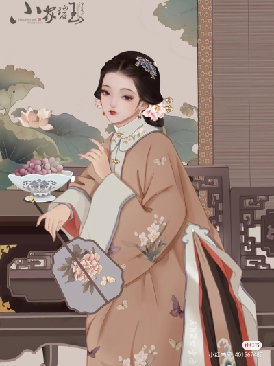 古风人物插画，作者:不二，图片来源于小红书，侵删