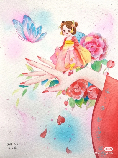 唯美古风人物插画，作者:吾言语，图片来源于小红书，侵删
