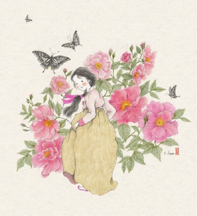 少女 清新 插画 画师초록담쟁이作品