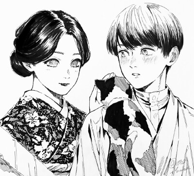 #鬼灭之刃# 珠世様と茶々丸と愈史郎
画师：0702_Yuwina