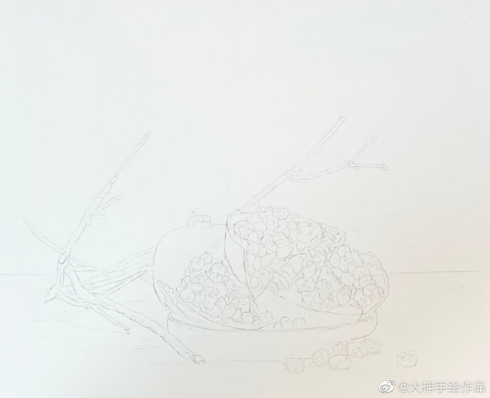 水彩石榴手绘~ by@敬文水彩