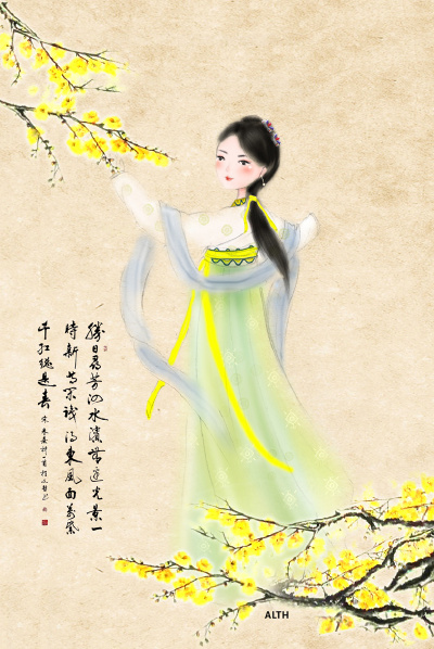 【古风插画】#汉服# 作者：哲哲alth 图源 zcool 