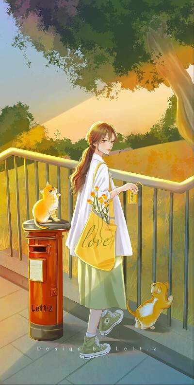 少女与猫咪，春日里的温暖～～唯美 插画 By_left.z