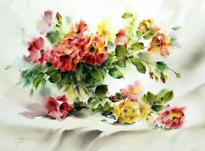 Mohammad Yazdchi 伊朗画家 最擅的是水彩静物 他将花卉画到极致 作品用色大胆新颖 简单华丽 花卉鲜艳灿烂
