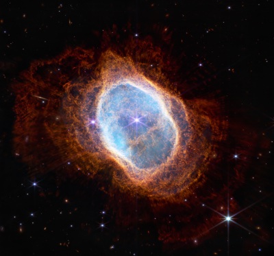 韦布空间望远镜 南天环状星云 Southern Ring Nebula (NIRCam+MIRI )The bright star at the center of NGC 3132. 展示了不同红外波段这个行星状星云的细节 来自https://webbtelescope.org/contents/media/images/20…