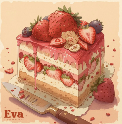 Eva的烘培店#粉红草莓甜点封面图
ins：evaa.illustrations
