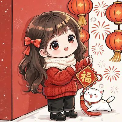 少女 头像 新年 卡通