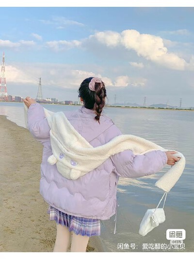 布衣酱原创兔小姐可爱毛绒保暖护耳防寒帽子围巾一体女春季新款