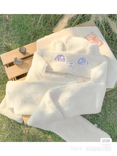 布衣酱原创兔小姐可爱毛绒保暖护耳防寒帽子围巾一体女春季新款