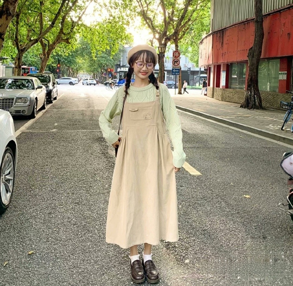 布衣酱原创灯芯绒背带裙