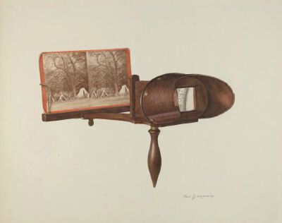 伯格尼斯《立体镜》
1940年，水彩、石墨、色铅笔，36.5cm×45.6cm
美国国家美术馆
