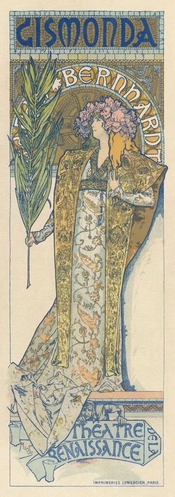 穆夏
《吉丝孟妲》海报
（poster for Gismonda）
1894，彩色石版印刷，216cmx74.2cm
