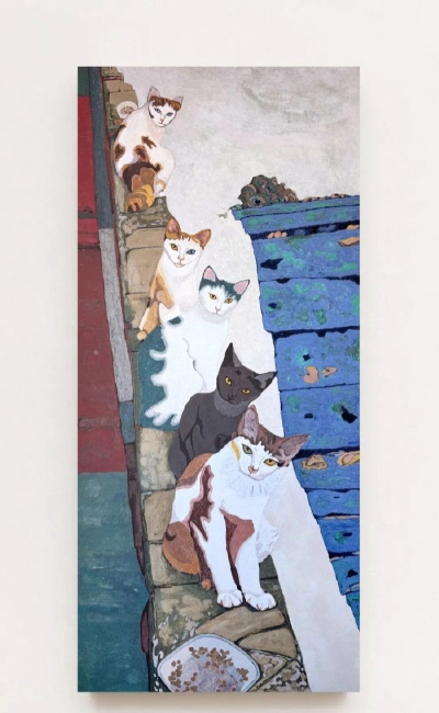 等待·石阶上的凝望｜Waiting: Gazing from the Stone Steps布面岩彩｜Mineral pigment (Yancai) on canvas120X53 cm2026陈娟