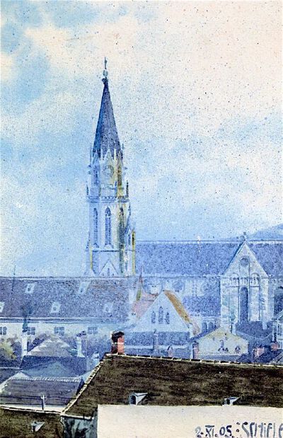《克洛斯特纽堡教堂》1905年，埃贡·席勒，水彩画和纸上喷绘技术，21.1 x 13.5 cm，私人收藏
