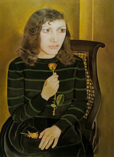 《Girl with Roses》卢西安·弗洛伊德，1947-1948年 | 帆布油画 | 74.5 x 105.5 cm