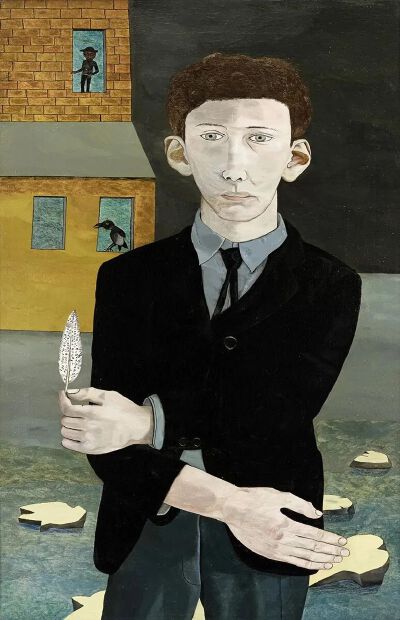 《Man with a Feather》卢西安·弗洛伊德，1943年 | 布面油画 | 50.9 x 76.2 cm | 私人收藏