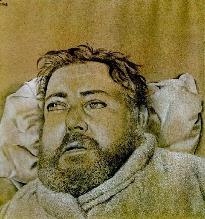 《Portrait of Christian Berard》卢西安·弗洛伊德，1948年 | 纸上粉彩画 | 46 x 42 cm | 私人收藏