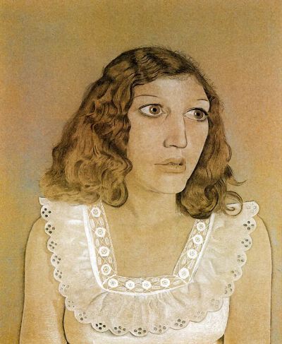 《Girl in a White Dress》卢西安·弗洛伊德，1947年 | 纸上蜡笔画 | 48 x 57 cm