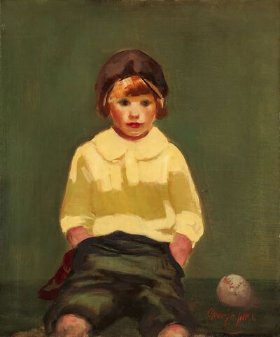 《Boy with Baseball》乔治·本杰明·卢克斯，约1925年 | 布面油画 | 76.2 x 63.5 cm