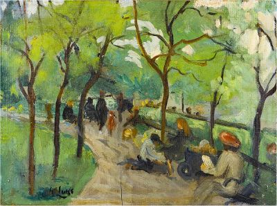 《Prospect Park》乔治·本杰明·卢克斯，约1902-1910年 | 面板油画 | 28.5 x 21.5 cm