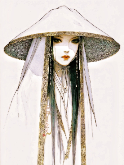 玫瑰不会凋零，像我炙热的心
#旧漫#服设#帷帽#斗笠#复古时尚插画#浪漫美学