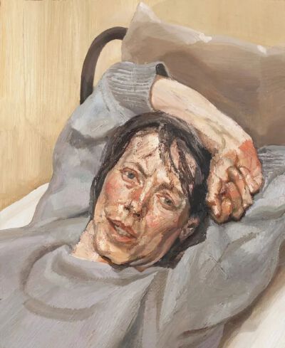 穿灰色毛衣的女人，卢西安‧弗洛伊德，1987-88年