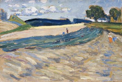 《Landscape with yellow field》康定斯基，
1905年 | 布面油画 | 29.8 x 44.5 cm
