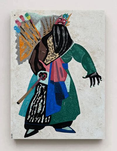 《地戏·破阵乐》，2024年，布面岩彩，150cm X 110cm，艺术家装裱