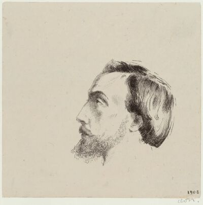 Miguel Llobet,1908,Lithograph in black on light gray China paper laid down on white wove paper,9.5×9.5cm