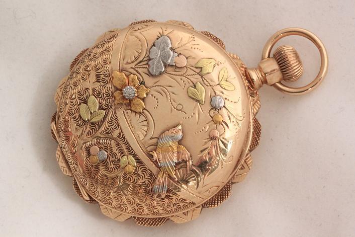 899# 【Elgin 爱而近】14K【蚌壳形彩金】门表 古董老怀表 古玩传送门：<a class='shortlnk' href='/s/1591dcb28' target='_blank' title='http://item.taobao.com/item.htm?id=10314669033'>http://duitang.com/s/1591dcb28</a>